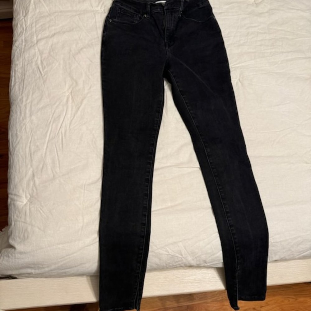 Good American Skinny Jeans - Black - Good Waist Long Slit Outseam Size 8/29